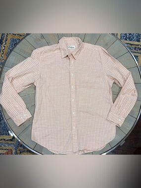 California Shirt Company peach & white gingham style long sleeve shirt - Large